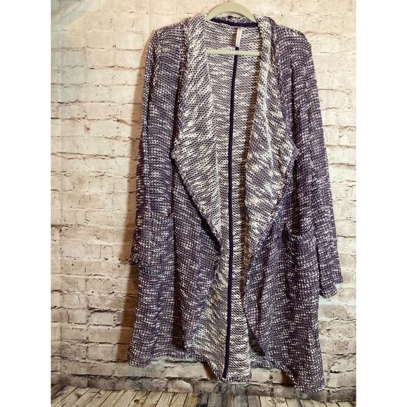 Fabletics Sweater Womens Large Purple Open Knit Long Line Open Front Cardigan - Picture 1 of 12